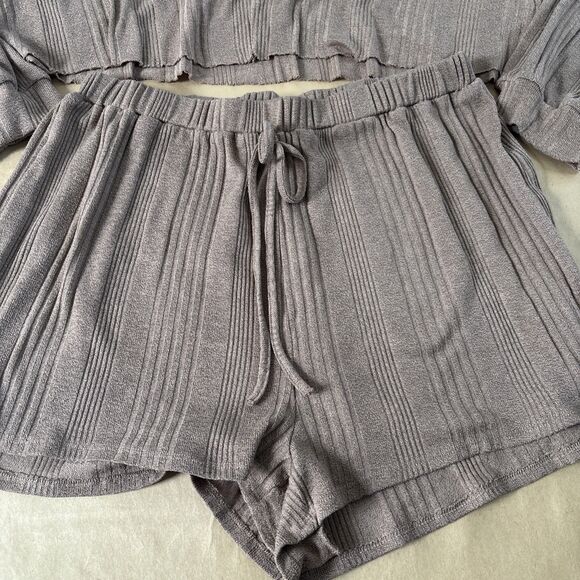 Shein Curve 2X Brown Mushroom Colored Pj Shorts Set Cozy Pajamas - Picture 3 of 5